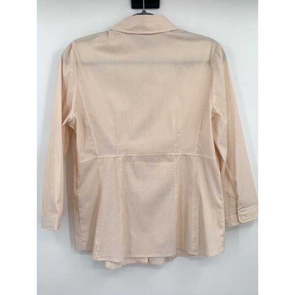 New York & Co White w/ Gold Metallic Stripes Womens Button Front Blouse Sz Large - Picture 6 of 7
